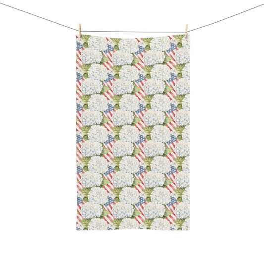 Patriotic Hydrangea Summer Hand Towel