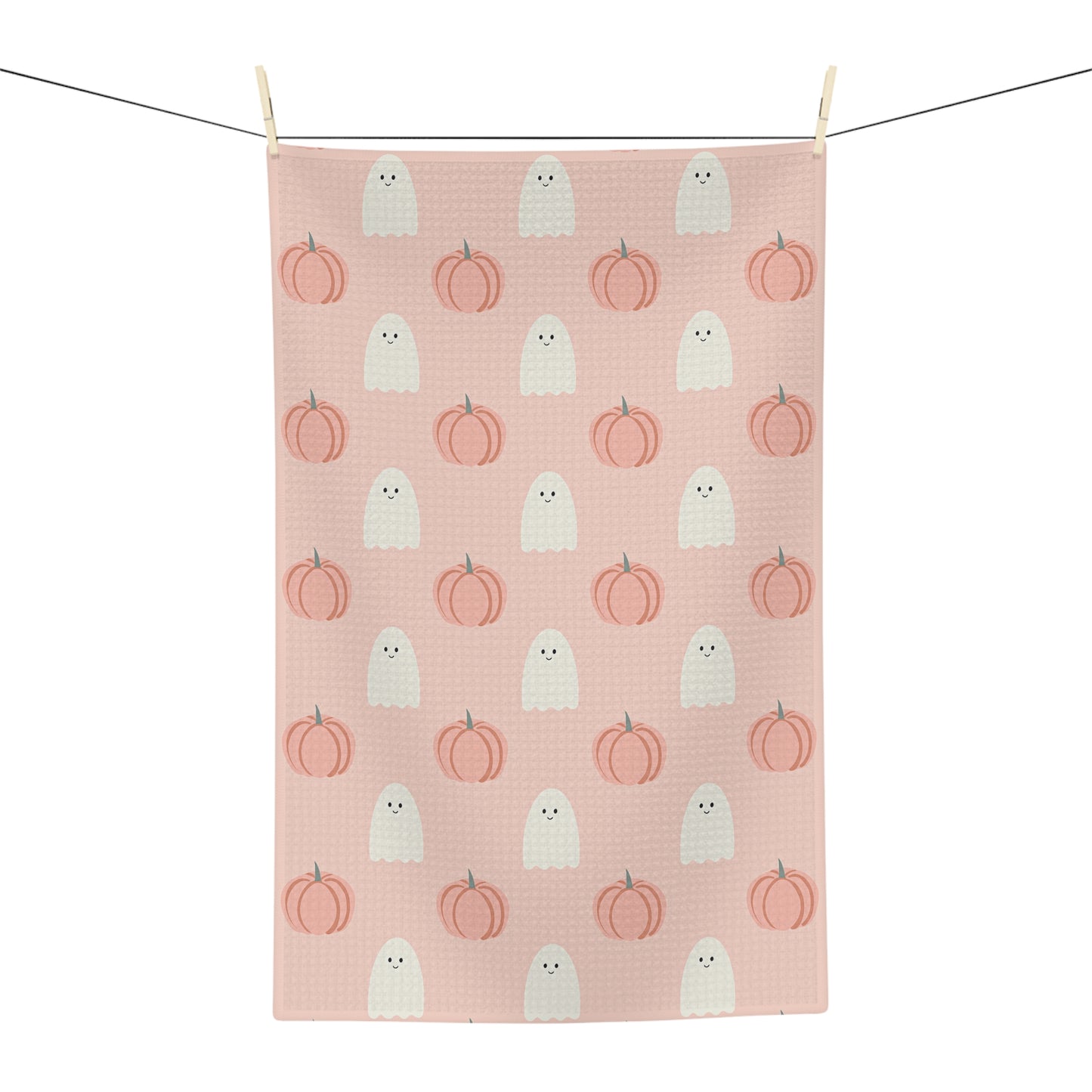 Peach Not So Spooky Ghost Tea Towel, Halloween Kitchen Decor, Fall Dish Cloth, Autumn Home Gift, Cute Pumpkin Towel