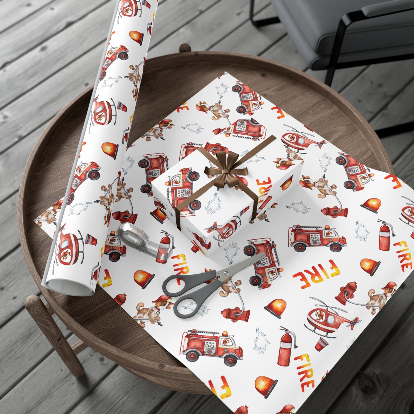 Fire Department Birthday Wrapping Paper, Fire Trucks Gift Wrap Roll, Birthday Gift Wrap, Gifts for Kids, Firehouse, Fire Dog