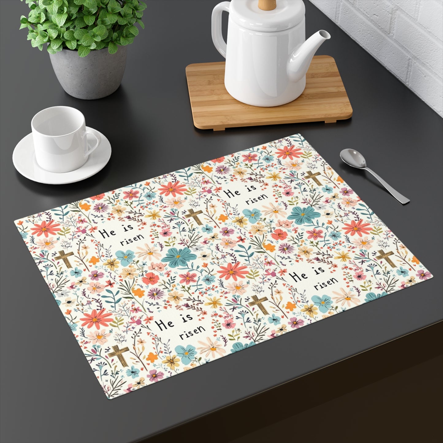 He is Risen Easter Dining Placemat, Bunnies, Spring Home Decor, Easter, Cottage style, Single Placemat, Christian Easter
