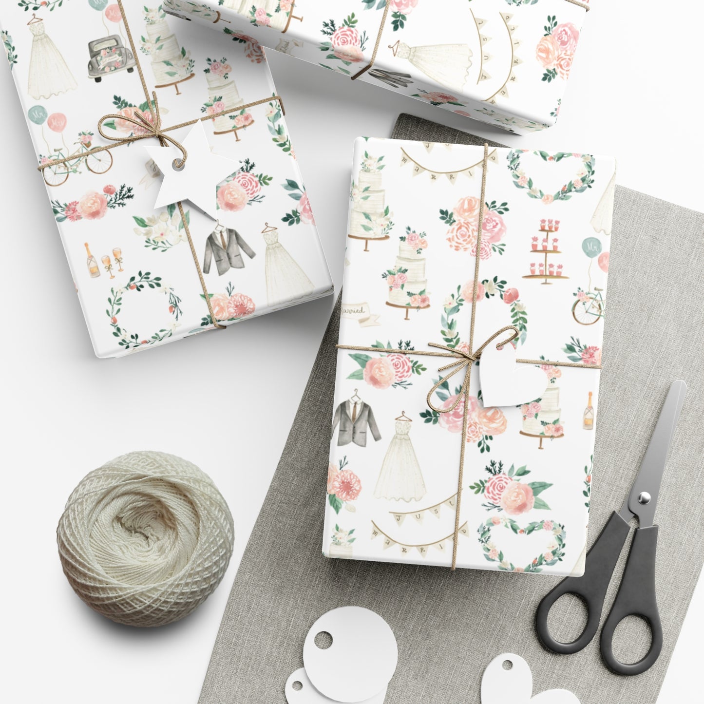 Just Married Wedding Wrapping Paper, Gifts for Bridal Shower, Gifts for Wedding, Special Occasion Gift Wrap Roll
