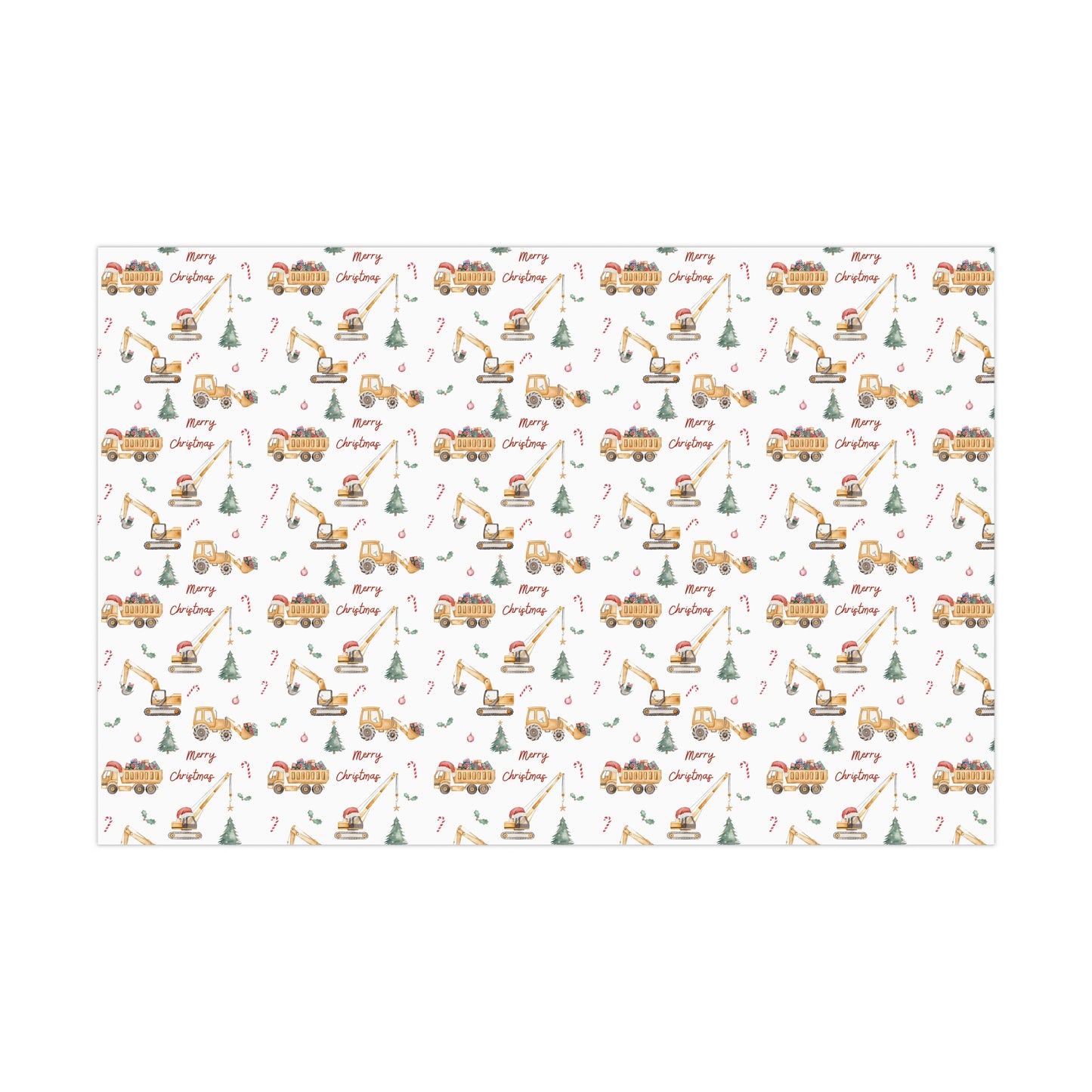 Christmas Construction Trucks Wrapping Paper