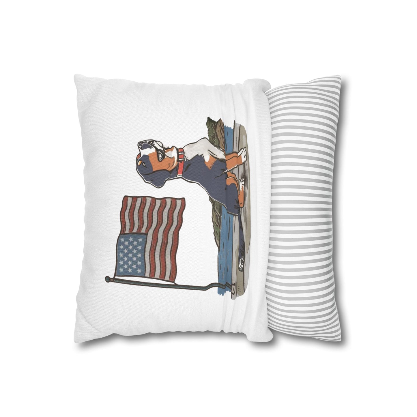 Summer Swissy in the USA, Greater Swiss Mountain Dog Pillow Cover, Hand Drawn, Double-Sided Graphics, Swissy, GSMD