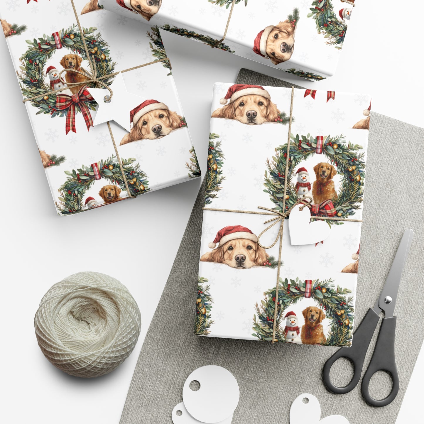 Golden Retriever Christmas Wrapping Paper, Retriever Dogs Christmas Gift Wrap, Holiday Present Packaging, Traditional Christmas