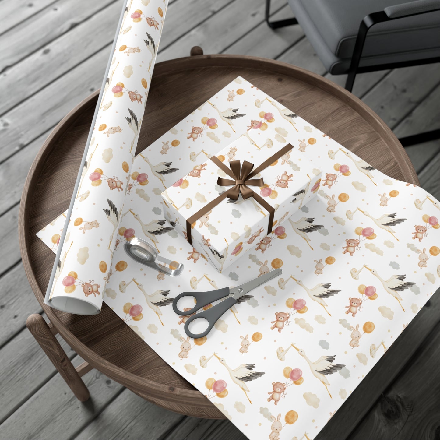Baby Shower Wrapping Paper, New Baby, Baby Gift, Stork, Teddy Bear, Gifts for Kids, Gift wrap, Celebrations