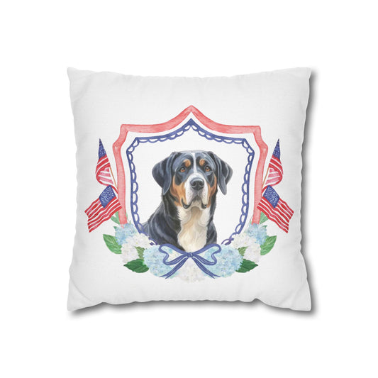 Summer Swissy in the USA, Greater Swiss Mountain Dog Pillow Cover, Hand Drawn, Double-Sided Graphics, Swissy, GSMD