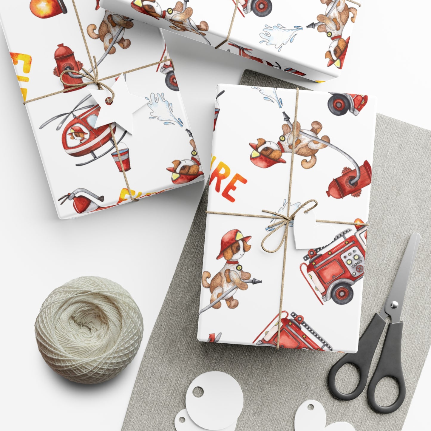 Fire Department Birthday Wrapping Paper, Fire Trucks Gift Wrap Roll, Birthday Gift Wrap, Gifts for Kids, Firehouse, Fire Dog