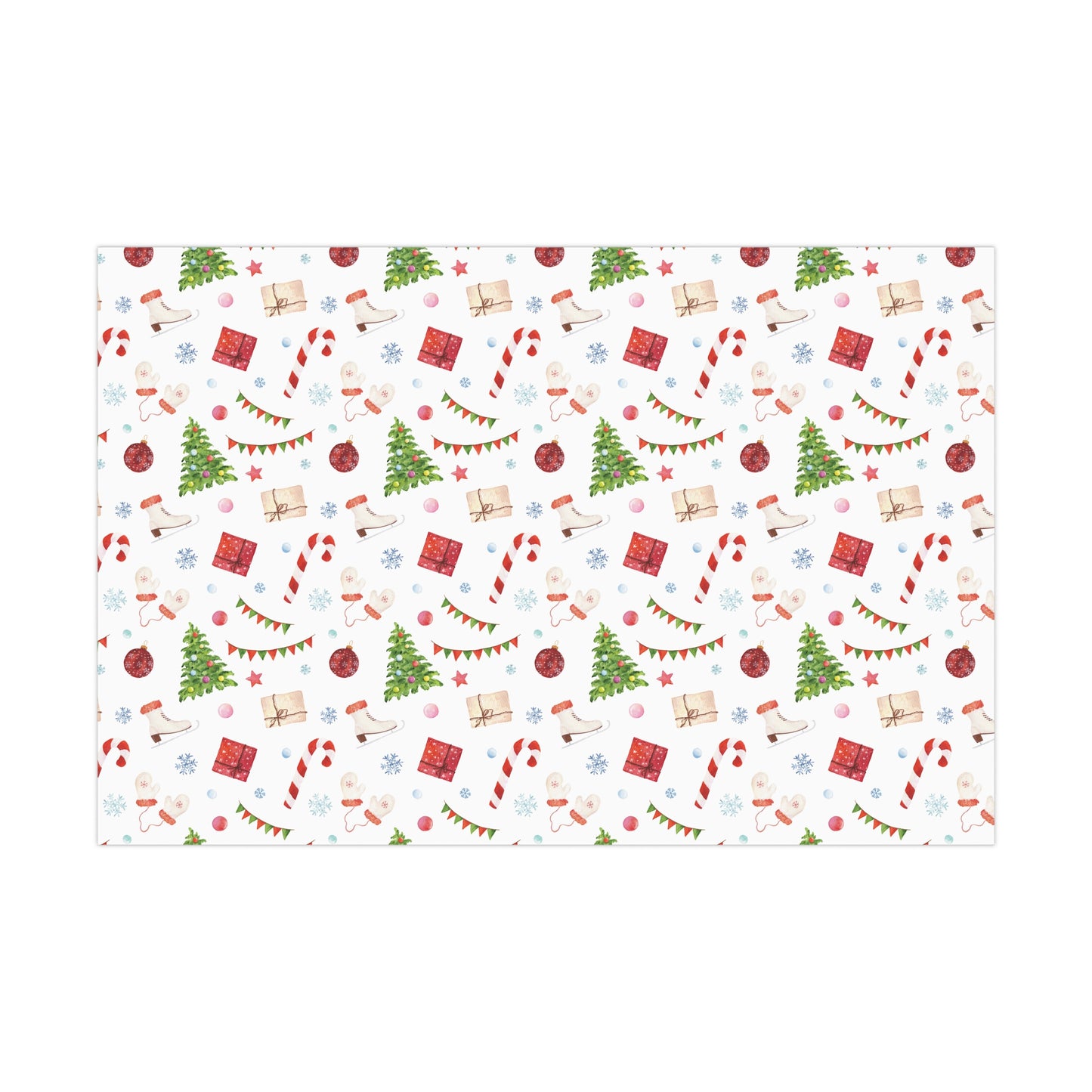 Mittens & Ice Skates Christmas Wrapping Paper, Woodland Christmas Wrapping Paper, Holiday Gift Wrap