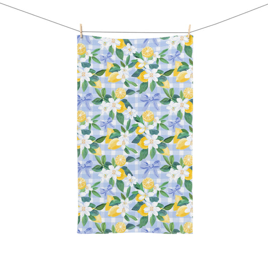 Summer Lemons and Blue Ribbon Coquette Hand Towel