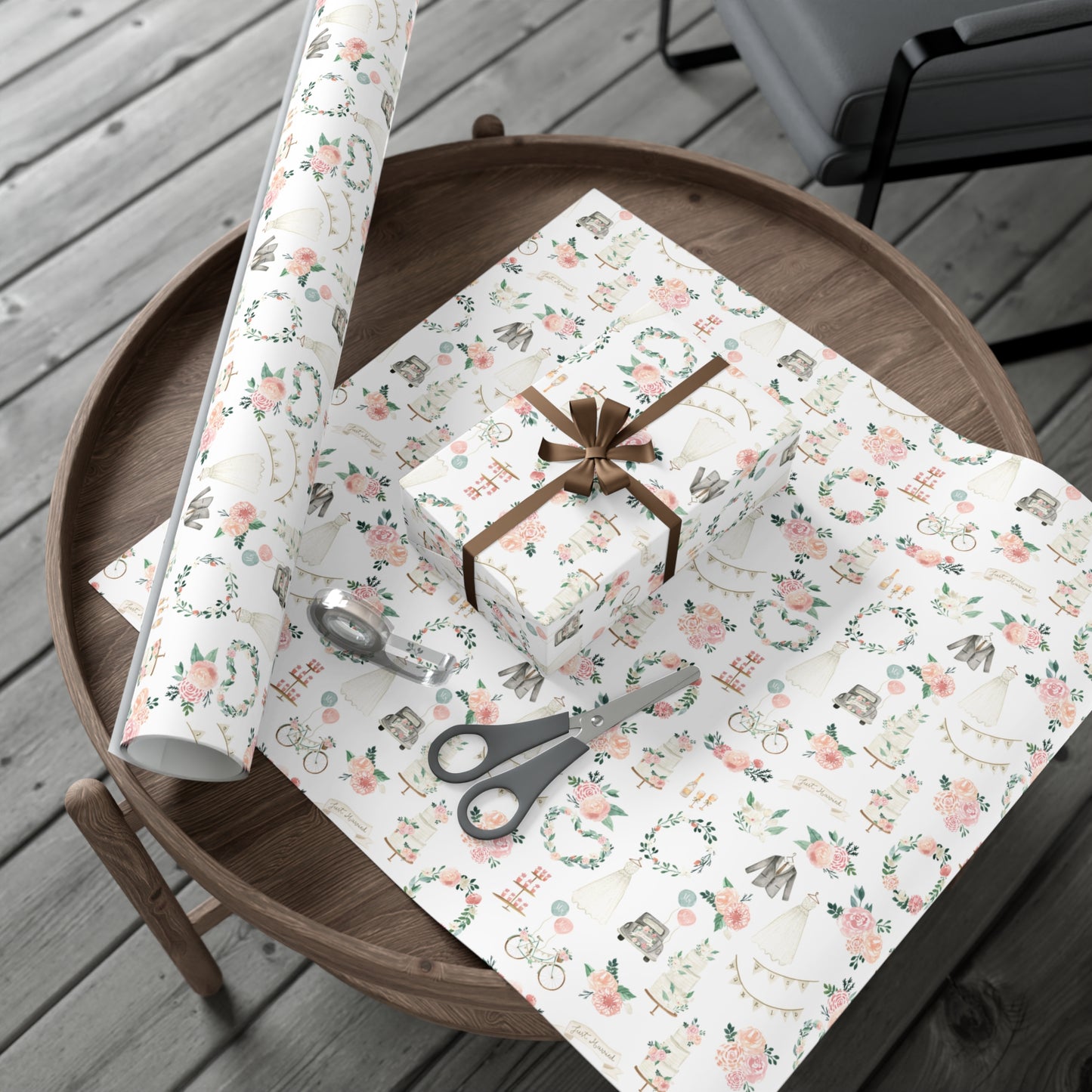 Just Married Wedding Wrapping Paper, Gifts for Bridal Shower, Gifts for Wedding, Special Occasion Gift Wrap Roll