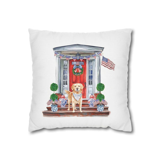 Summer Golden Retriever Pillow Cover, Double Sided, Hand drawn, Watercolor Golden Retriever Patriotic Pillow Cover