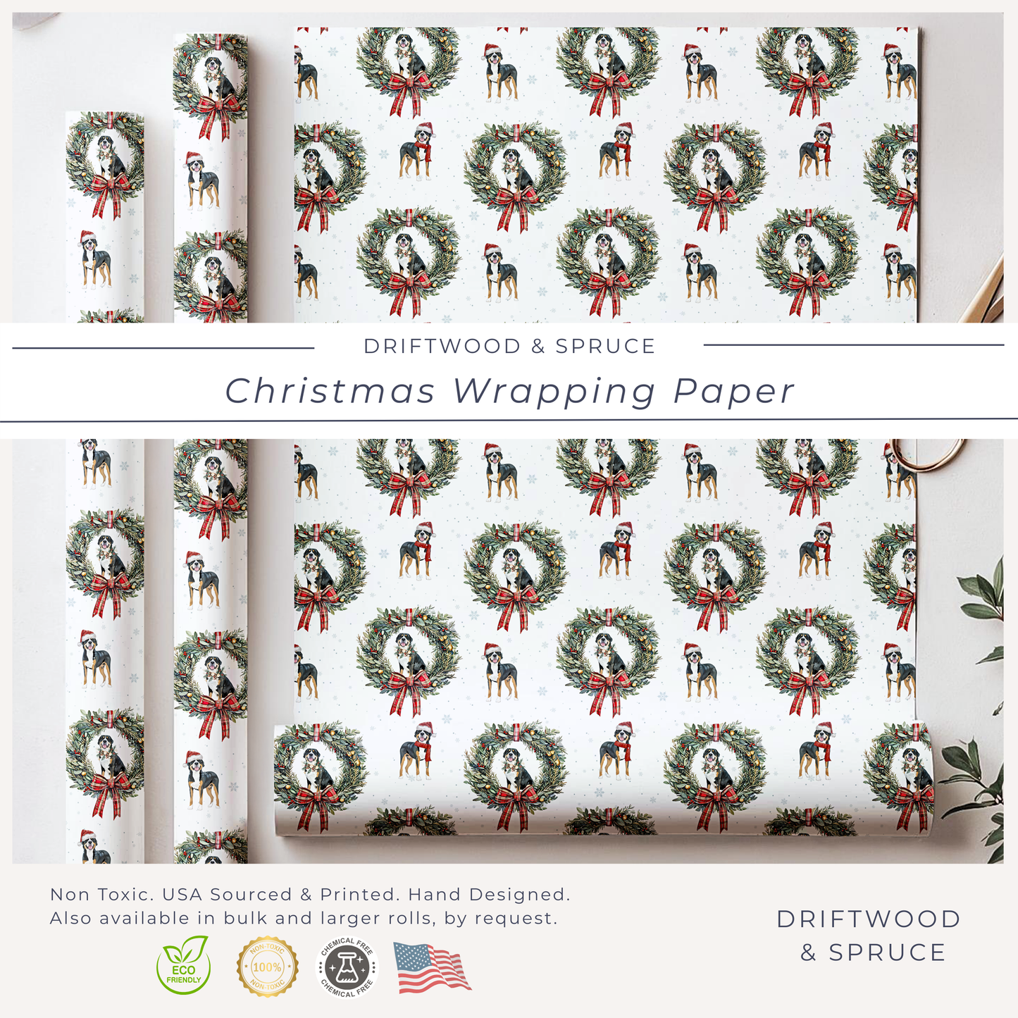 New Greater Swiss Mountain Dog Christmas Wrapping Paper, GSMD Dog Gift Wrap, Swissy Christmas Wrapping Paper, Christmas Gift Wrap