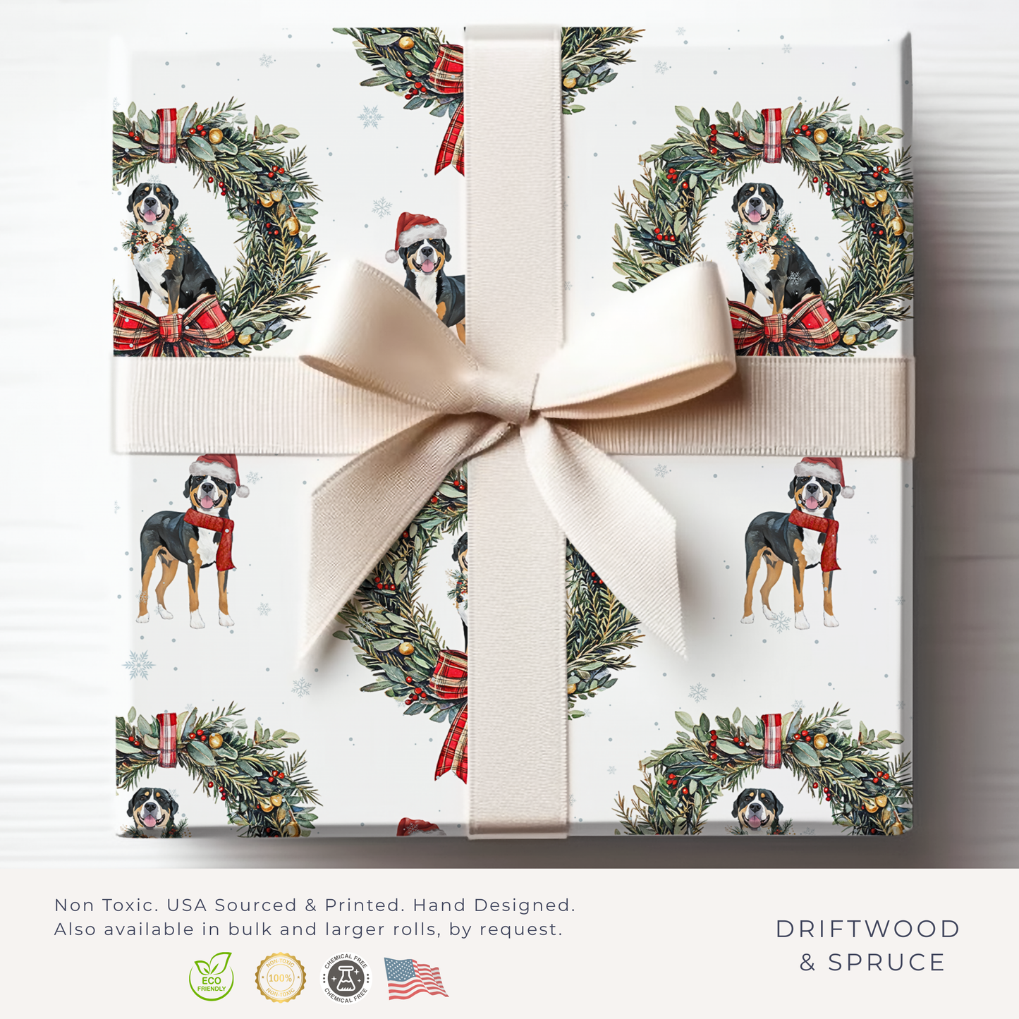 New Greater Swiss Mountain Dog Christmas Wrapping Paper, GSMD Dog Gift Wrap, Swissy Christmas Wrapping Paper, Christmas Gift Wrap