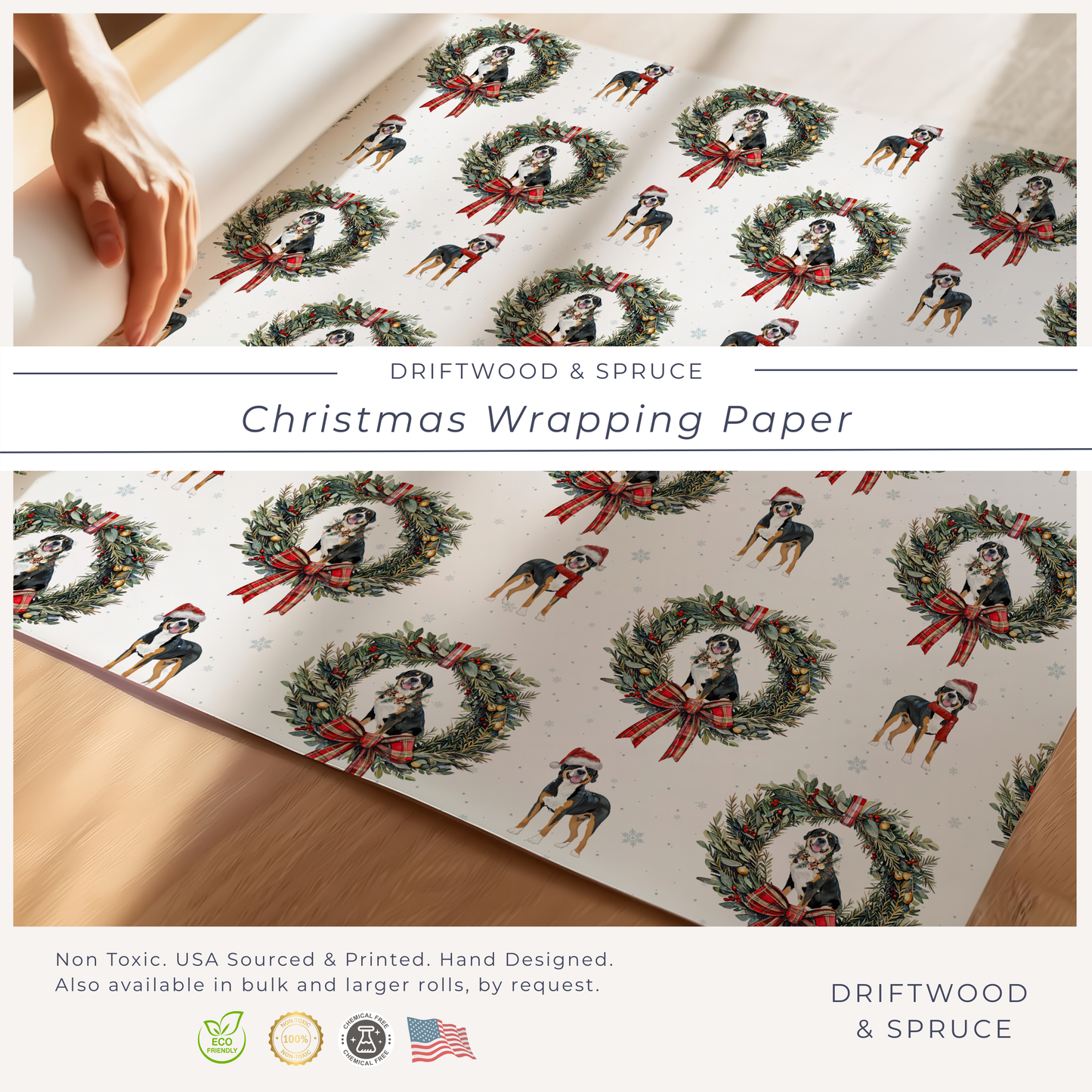 New Greater Swiss Mountain Dog Christmas Wrapping Paper, GSMD Dog Gift Wrap, Swissy Christmas Wrapping Paper, Christmas Gift Wrap