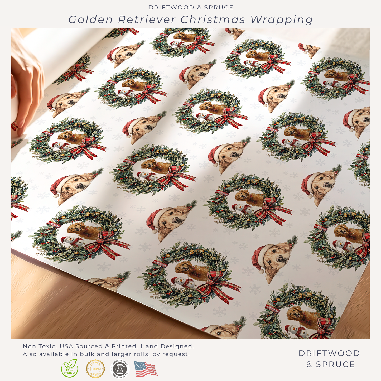 Golden Retriever Christmas Wrapping Paper, Retriever Dogs Christmas Gift Wrap, Holiday Present Packaging, Traditional Christmas