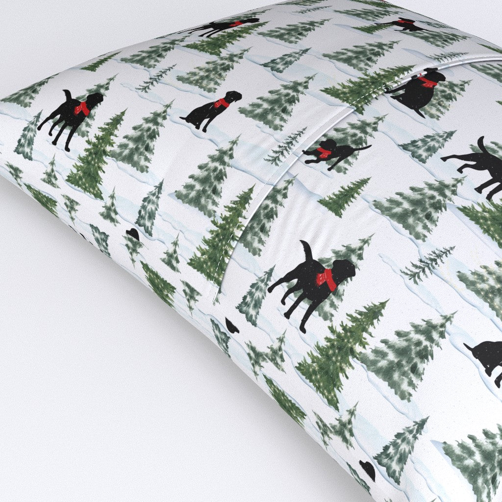 Snowy Black Dogs Christmas Sham Pillow Cover, Premium Italian Cotton Sateen Bedding, Labrador Retriever Christmas, Christmas Dogs