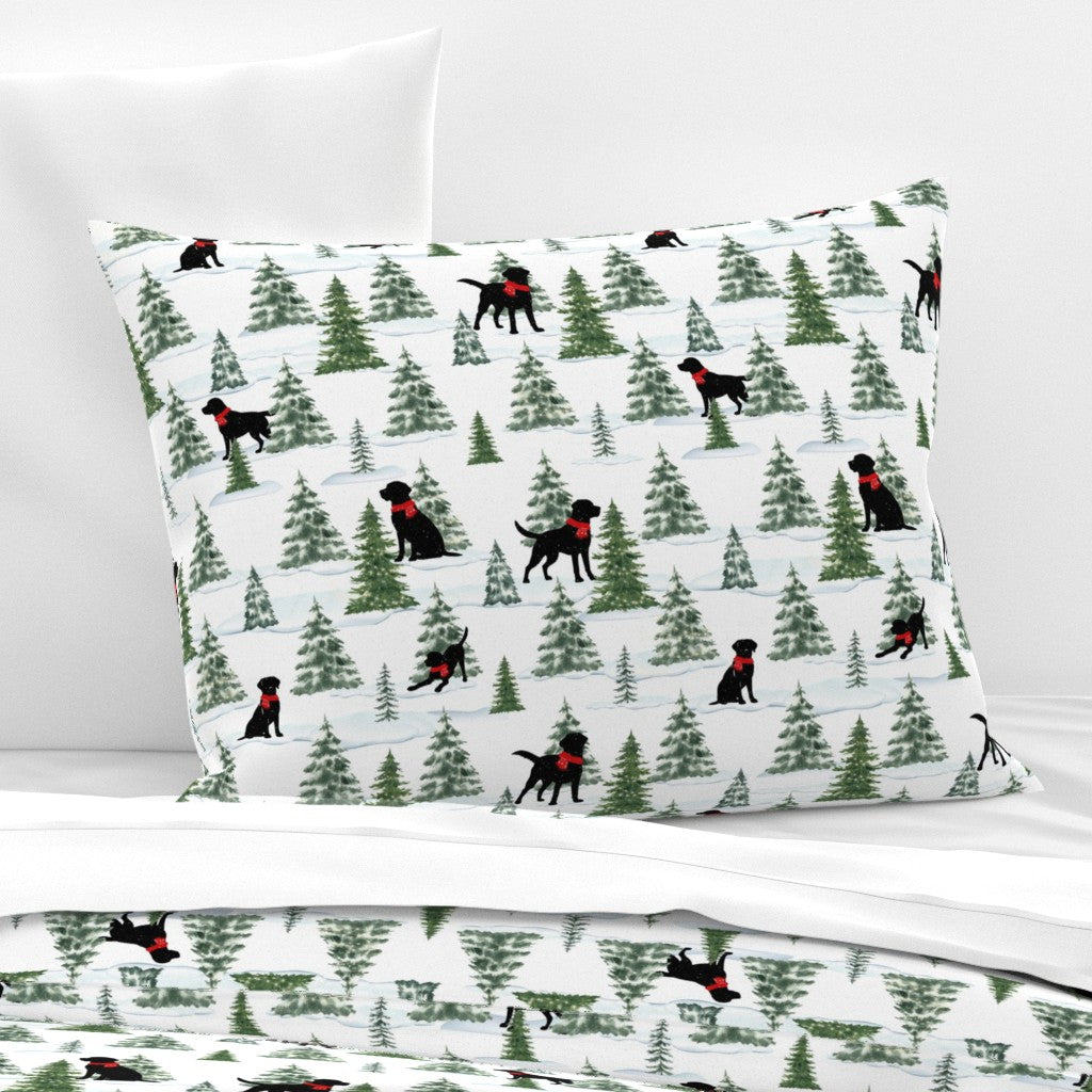 Snowy Black Dogs Christmas Sham Pillow Cover, Premium Italian Cotton Sateen Bedding, Labrador Retriever Christmas, Christmas Dogs