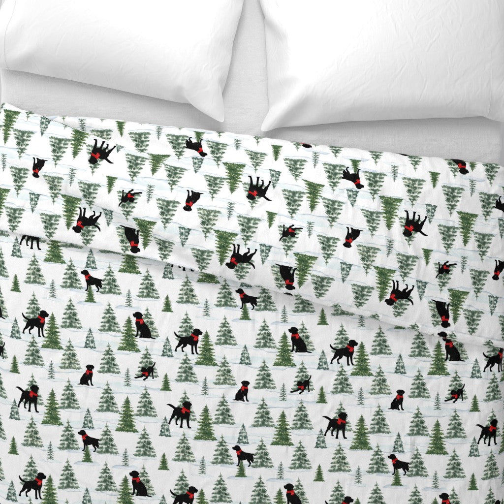 Snowy Black Dog Christmas Duvet Cover, Labrador Christmas Bedding, Premium Italian Cotton Sateen, Christmas Dogs Home Decor, Christmas Dogs