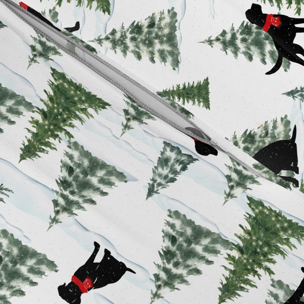 Snowy Black Dog Christmas Duvet Cover, Labrador Christmas Bedding, Premium Italian Cotton Sateen, Christmas Dogs Home Decor, Christmas Dogs