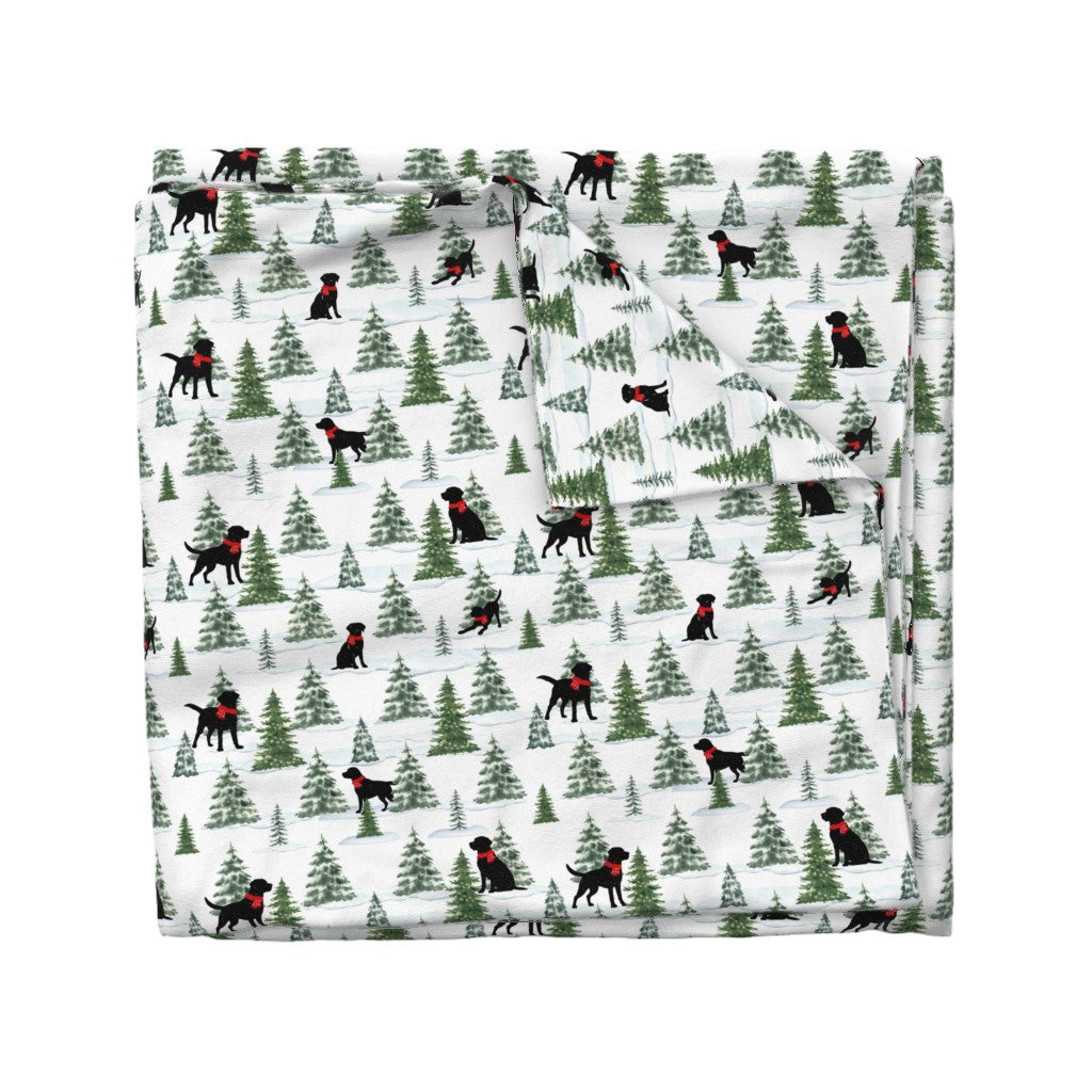 Snowy Black Dog Christmas Duvet Cover, Labrador Christmas Bedding, Premium Italian Cotton Sateen, Christmas Dogs Home Decor, Christmas Dogs