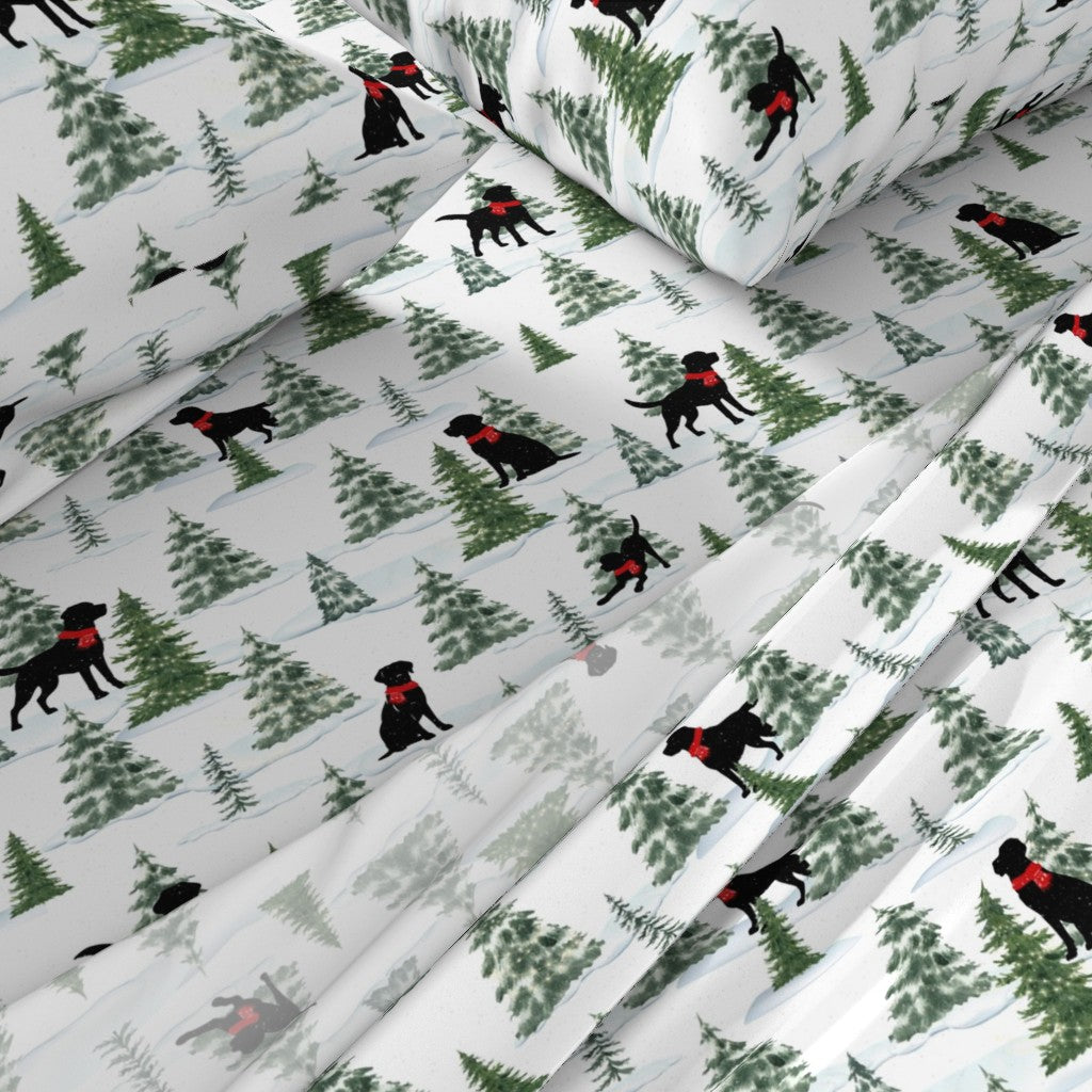 Snowy Black Dogs Christmas Sheet Set ,Premium Italian Cotton Sateen, Christmas Dogs Bedding