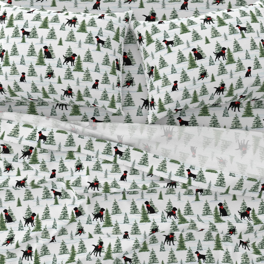 Snowy Black Dogs Christmas Sheet Set ,Premium Italian Cotton Sateen, Christmas Dogs Bedding