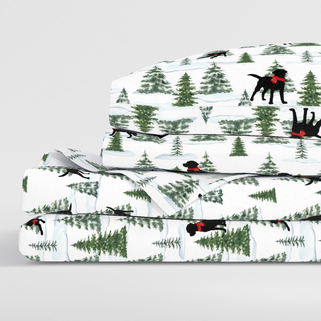 Snowy Black Dogs Christmas Sheet Set ,Premium Italian Cotton Sateen, Christmas Dogs Bedding