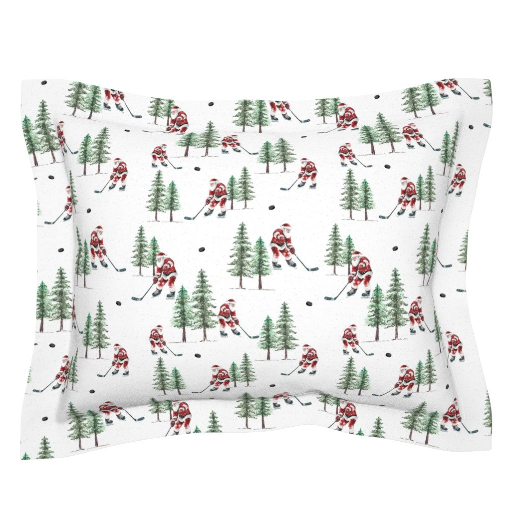 Hockey Santa Pillow Sham, Christmas Bedding, Festive Holiday Home Decor, Christmas Gift for Hockey Fan, Winter Pillow Cover