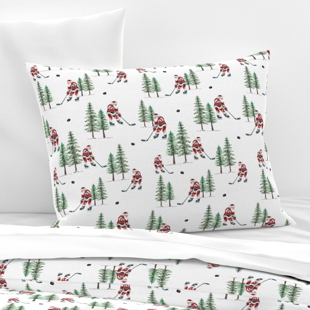Hockey Santa Pillow Sham, Christmas Bedding, Festive Holiday Home Decor, Christmas Gift for Hockey Fan, Winter Pillow Cover