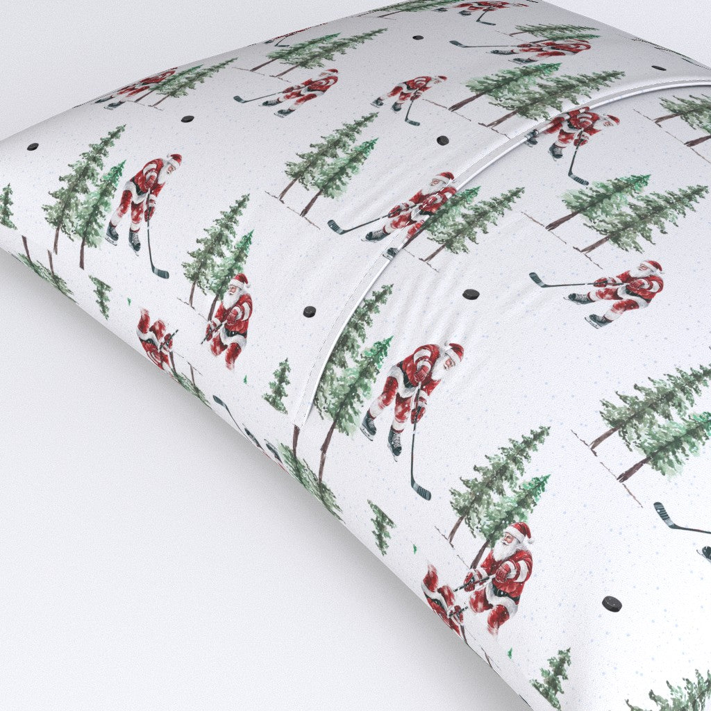 Hockey Santa Pillow Sham, Christmas Bedding, Festive Holiday Home Decor, Christmas Gift for Hockey Fan, Winter Pillow Cover
