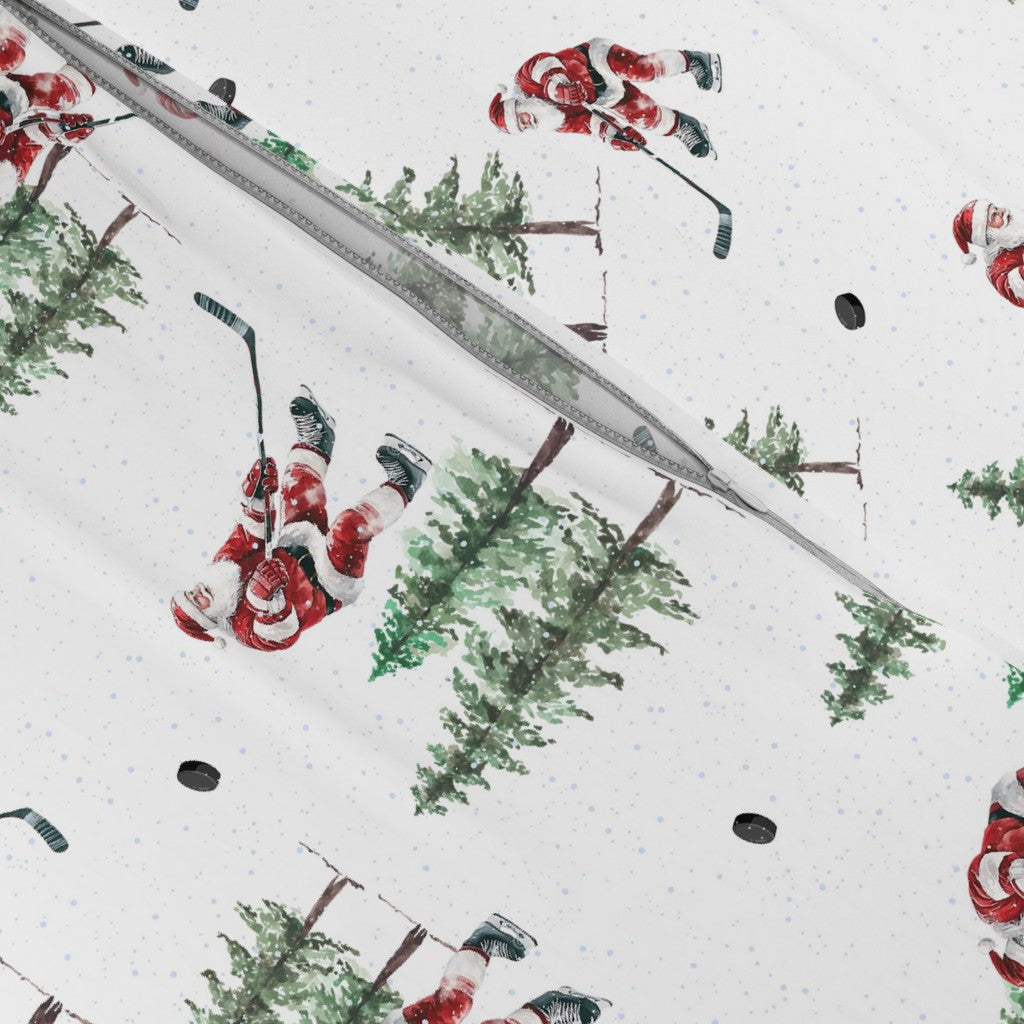 Hockey Santa Christmas Duvet Cover, Ice Hockey Bedding, Sports Fan Holiday Decor, Festive Winter Bedroom, Unique Gift for Hockey Lovers