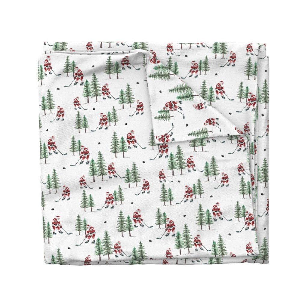 Hockey Santa Christmas Duvet Cover, Ice Hockey Bedding, Sports Fan Holiday Decor, Festive Winter Bedroom, Unique Gift for Hockey Lovers