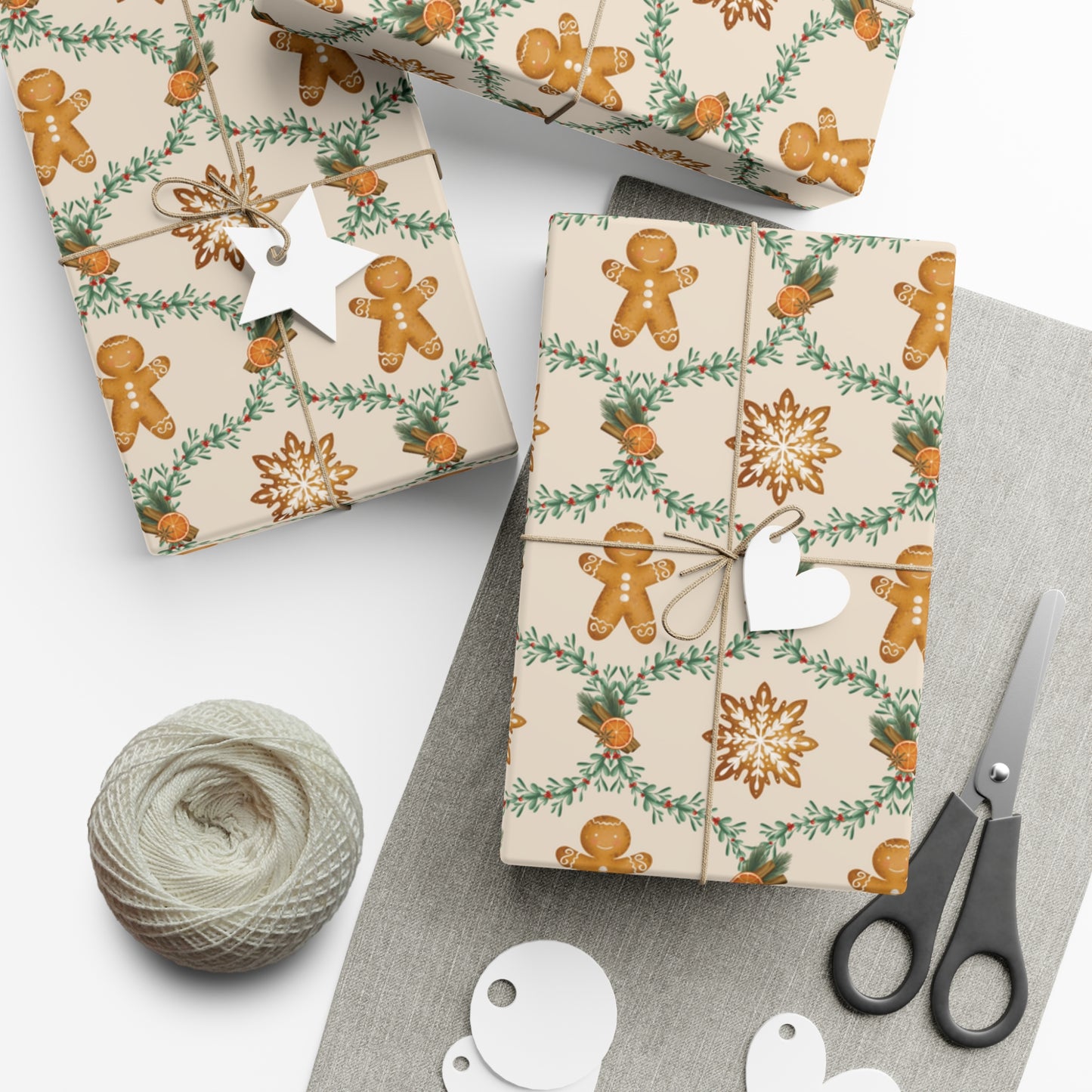 Gingerbread Christmas Wrapping Paper, Classic Christmas Gift Wrap Roll, Holiday Gift Wrap, Christmas Paper, Minimalist, Baking
