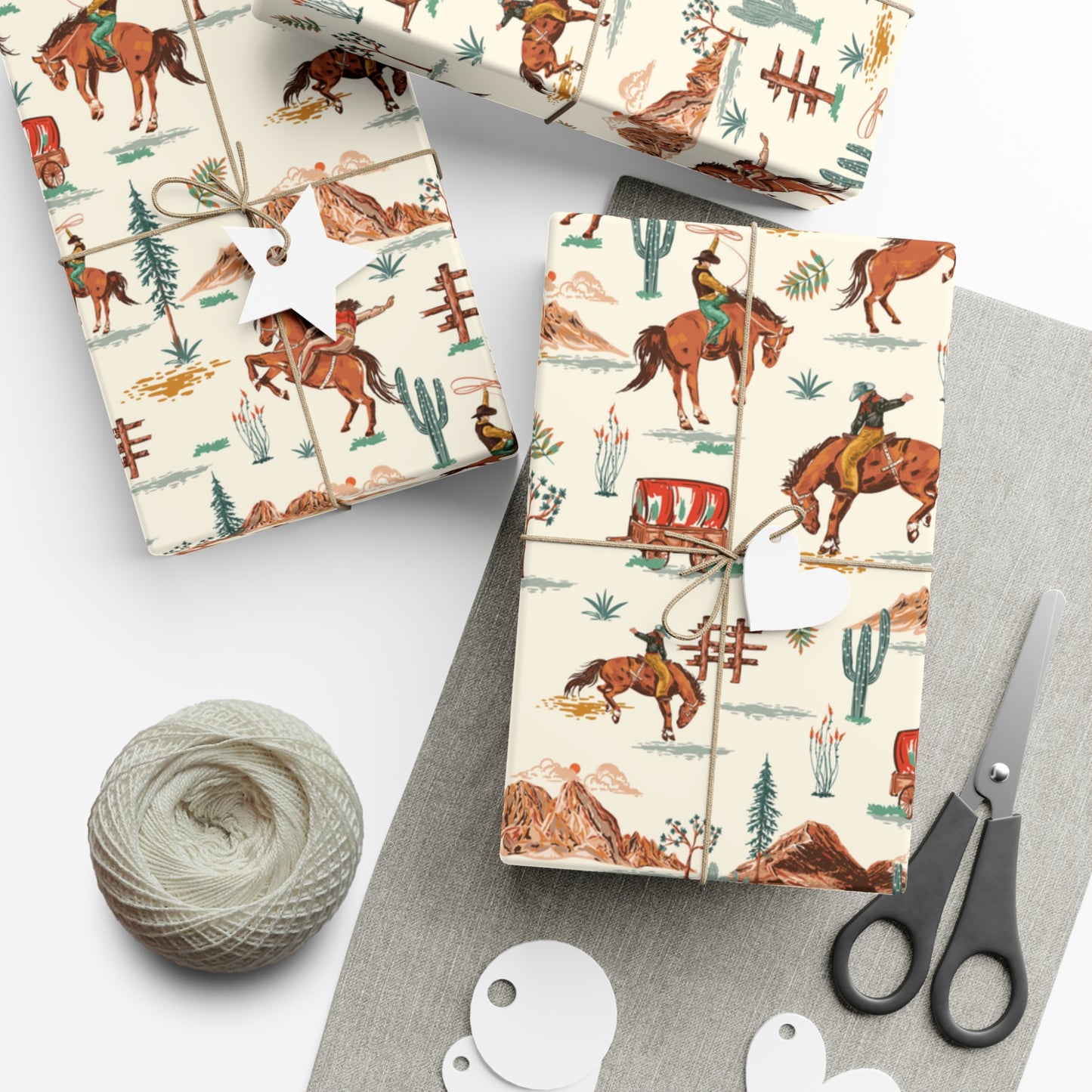 Wild West Cowgirl Cowboy Wrapping Paper, Desert Cactus Gift Wrap Roll, Birthday Gift Wrap