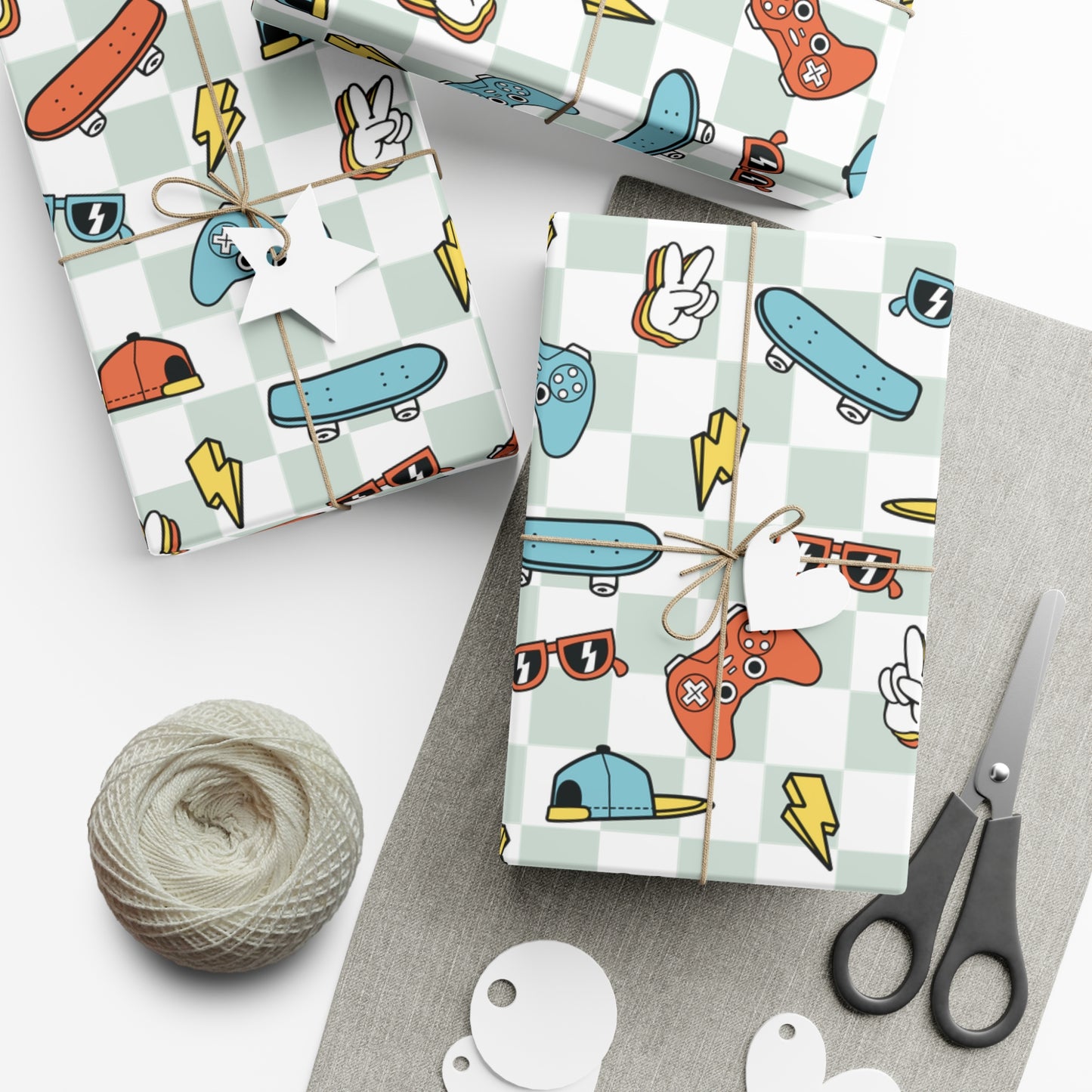 Retro Boy Birthday Wrapping Paper, Video Games, Skateboard Gift Wrap Roll, Birthday Gift Wrap, Gifts for Kids