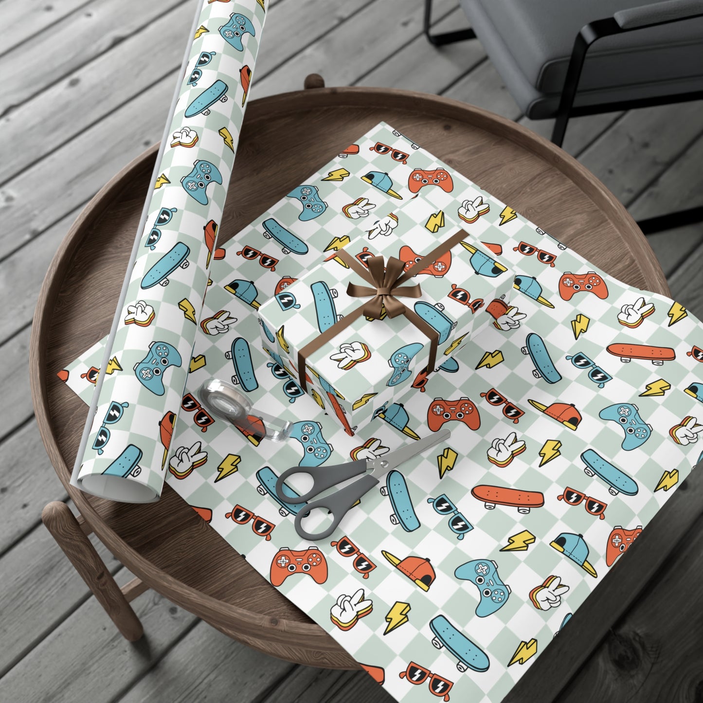 Retro Boy Birthday Wrapping Paper, Video Games, Skateboard Gift Wrap Roll, Birthday Gift Wrap, Gifts for Kids