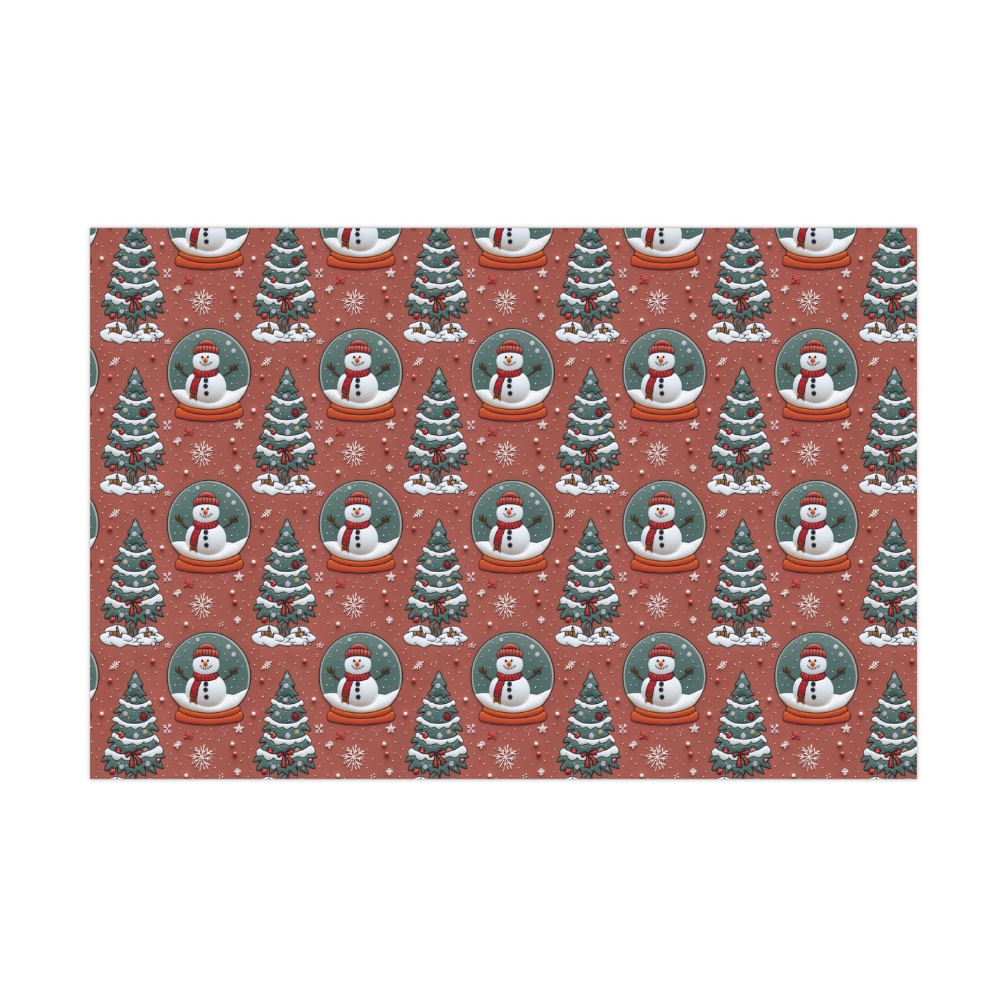 Faux Embroidered Snow Globe Christmas Wrapping Paper