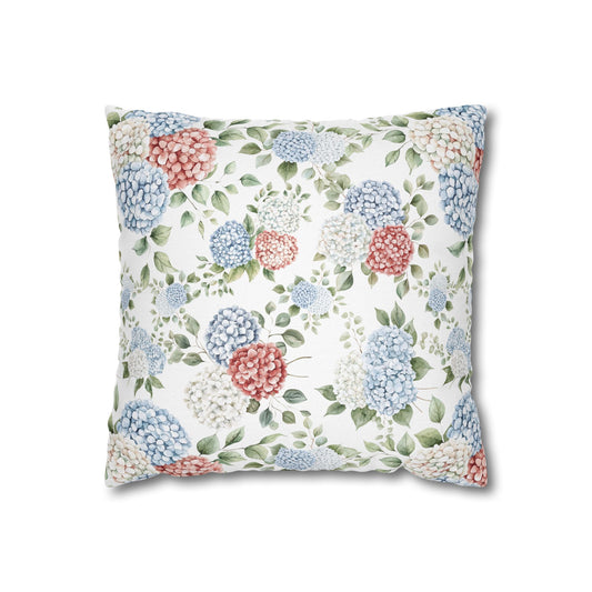 Watercolor Patriotic Hydrangea Pillow Cover, 4th of July Pillow Cover, Farmhouse Summer Decor