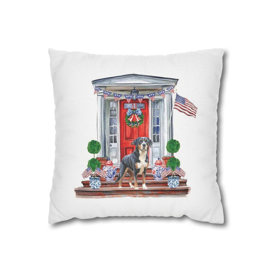 Summer Swissy in the USA, Greater Swiss Mountain Dog Pillow Cover, Hand Drawn, Double-Sided Graphics, Swissy, GSMD
