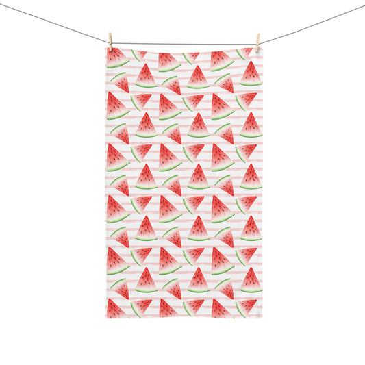 Watercolor Watermelon & Stripes Hand Towel