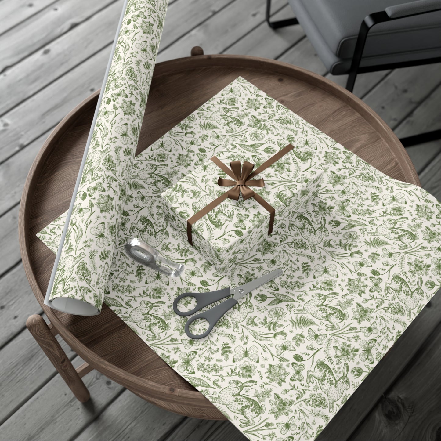 French Green Toile Easter Wrapping Paper, Adorable Bunnies Gift Wrap, Wrapping Paper, Easter Gift, Easter Basket, Easter Rabbit
