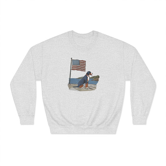 2025 New Summer Swissy Unisex Crewneck Sweatshirt, Greater Swiss Mountain Dog Patriotic Flag Shirt, Cartoon Swissy Character