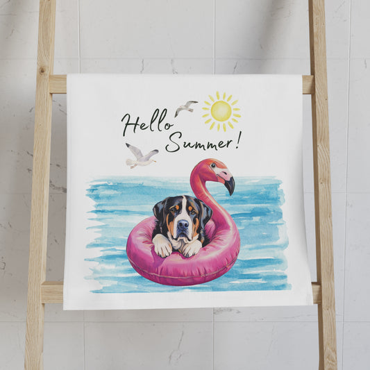 Summer Swissy Hand Towel for Bath and Kitchen, Greater Swiss Mountain Dog