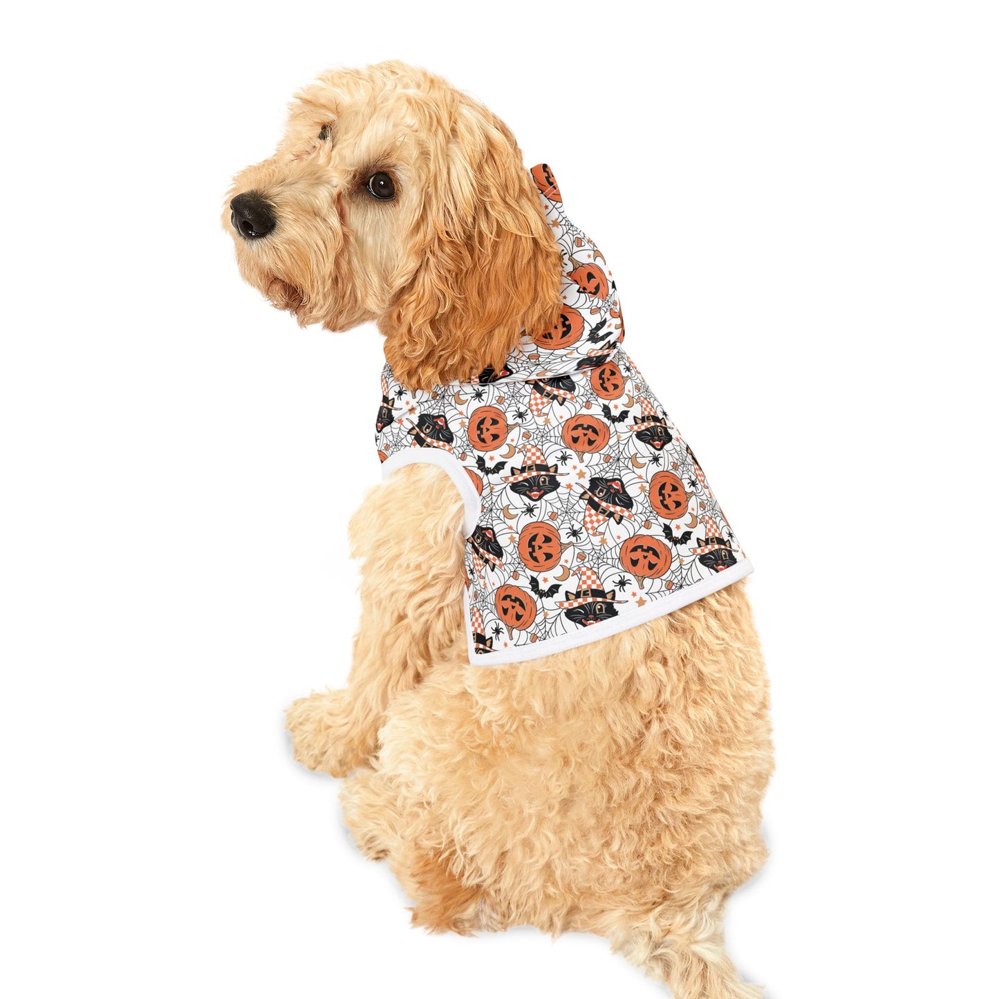 Retro Pumpkins and Halloween Black Cat Dog Halloween Hoodie, Dog Costume Pet Hoodie, Trick or Treat Halloween Dog Hoodie,Spooky
