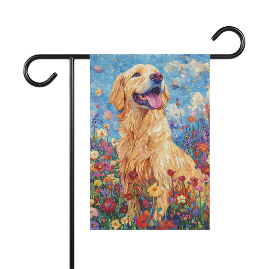Golden Retriever Garden Flag, Spring & Summer Floral Dog Garden Flag, Watercolor Dog Flag, Double Sided Garden Flag