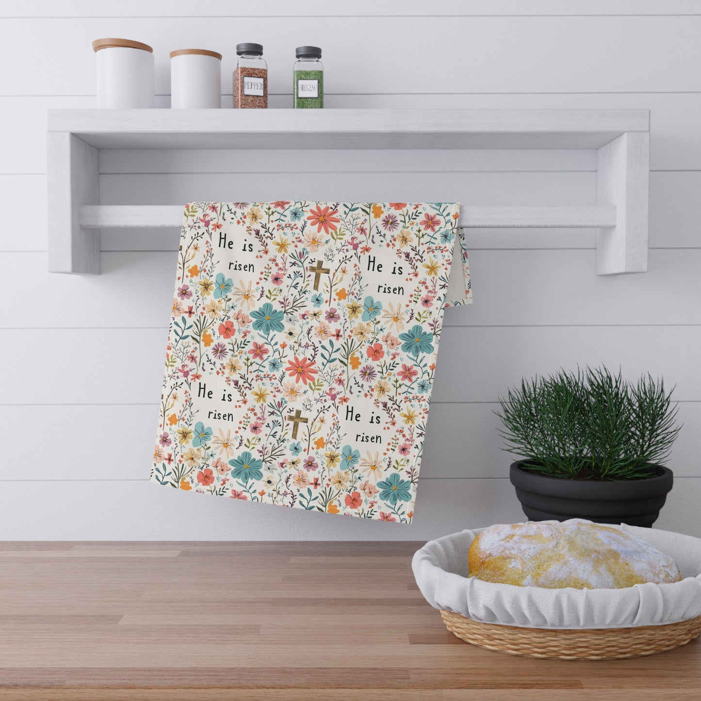He is Risen Easter Hand Towel for Kitchen and Bath, Bunnies, Spring Home Decor, Easter, Cottage style, Christian Easter