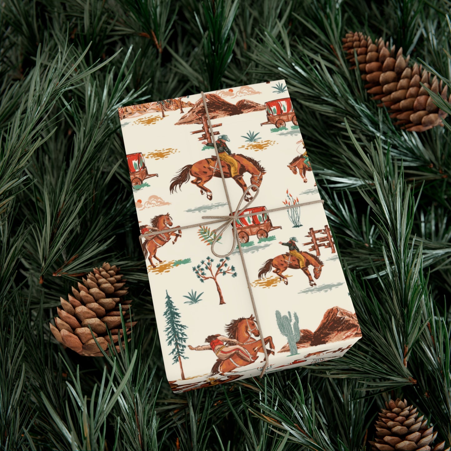 Wild West Cowgirl Cowboy Wrapping Paper, Desert Cactus Gift Wrap Roll, Birthday Gift Wrap