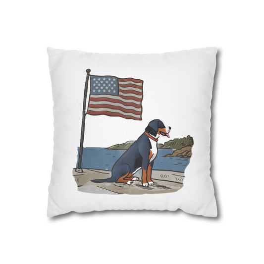 Patriotic Summer Greater Swiss Mountain Dog Pillow Cover, Hand Drawn, Double-Sided Graphics, Swissy, GSMD