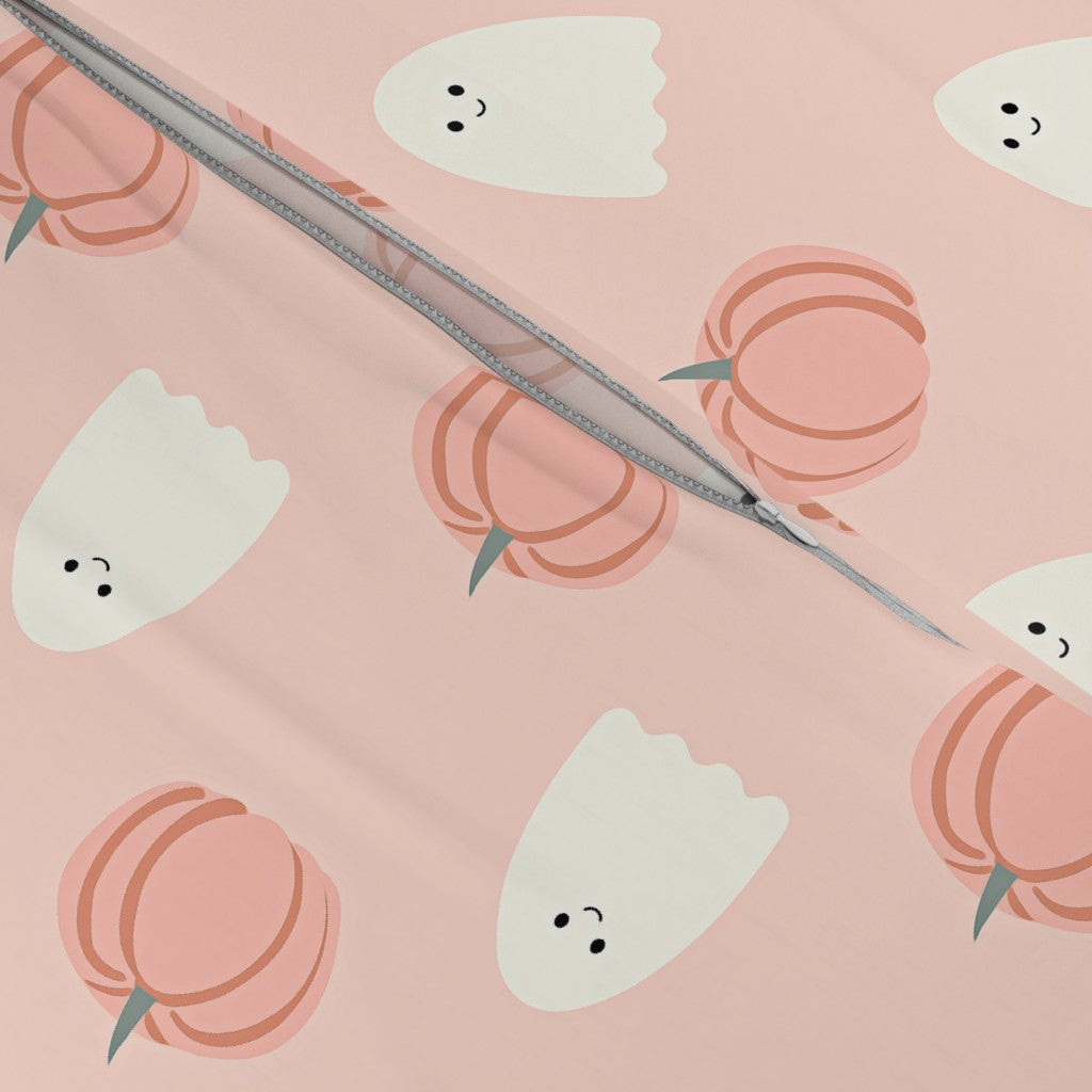 Kids Peach Ghosts and Pumpkins Halloween Duvet Cover