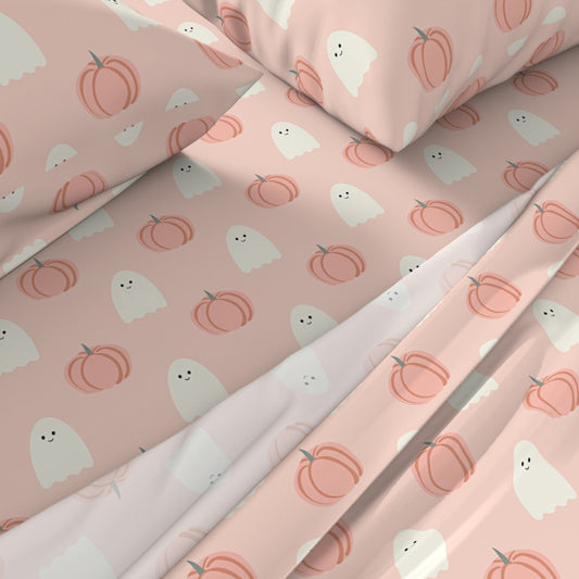 Kids Peach Ghosts & Pumpkins Sheet Set